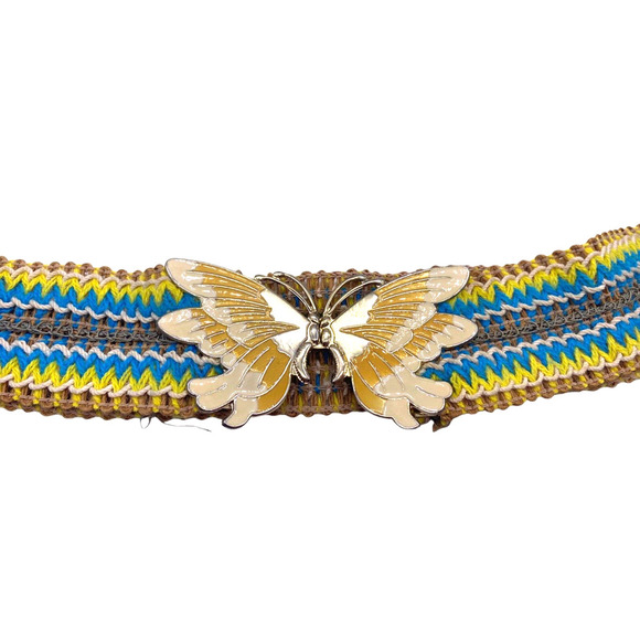 Vintage 1960s Belt Enamel Butterfly Cloisonne Woven Womens 40\